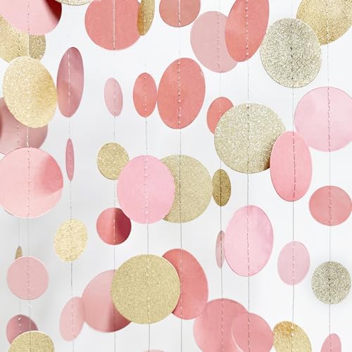 Champagne Gold Rose Pink Polka Dot Garland Champagne Dusty Pink Circle Dot Hanging Streamer Banner for Birthday Bridal Shower Wedding Engagement Retirement Boho Party Decorations Supplies by pinkblume