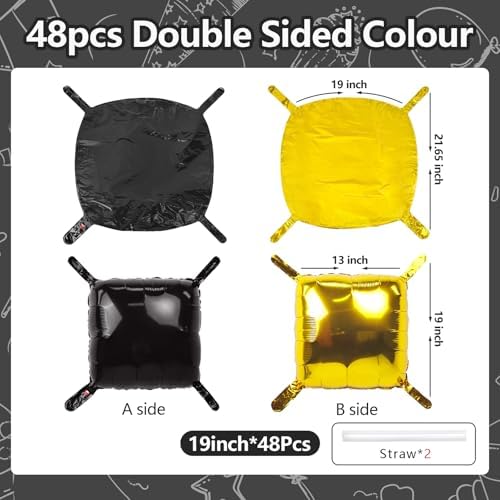 NISOCY 48PCS Black and Metallic Gold Square Foil Balloons Wall Backdrop - Image 2