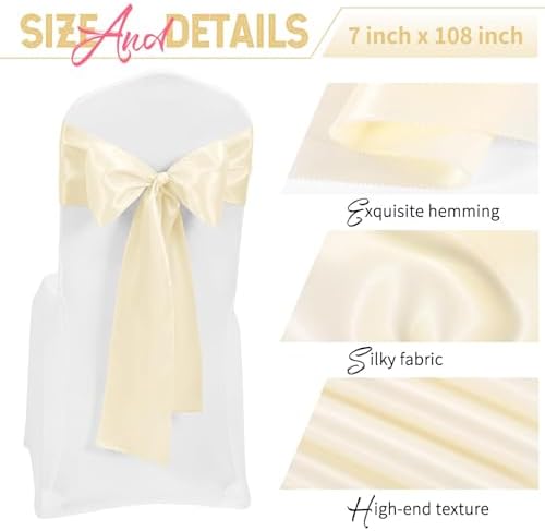 60 PCS Ivory Satin Chair Sashes, 7 x 108 Inch - Image 3