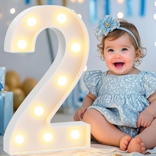 Pooqla Large Light Up Numbers for 2nd Birthday Decorations, 12.6 in Tall White Plastic Marquee Numbers Sign Party Decorations, Gift for Girls Boys Night Light Wedding Anniversary Decor, Big Number 2 by Pooqla
