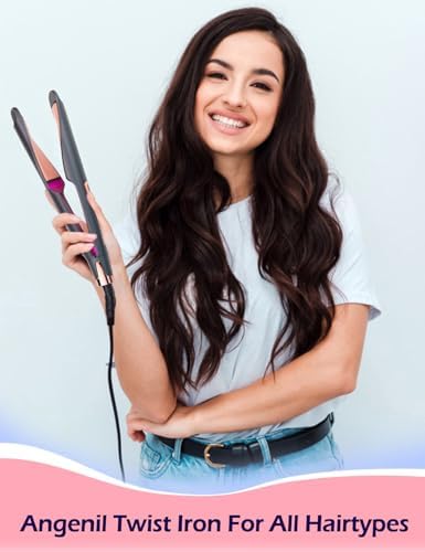ANGENIL Pro Twist Ceramic Flat Iron 1 Inch, Dual Voltage Hair Straightener and Curler 2 in 1, Multi-Stylers Round Flat Iron Hair Curling Iron, Fast Heating LCD Display, 11 Adjustable Temp (250℉-450 ℉) - Image 3