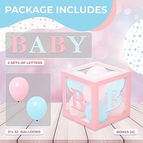 44-Pc Baby Shower Boxes & Balloons, Gender Reveal - Macaron Blue & Pink - Image 3