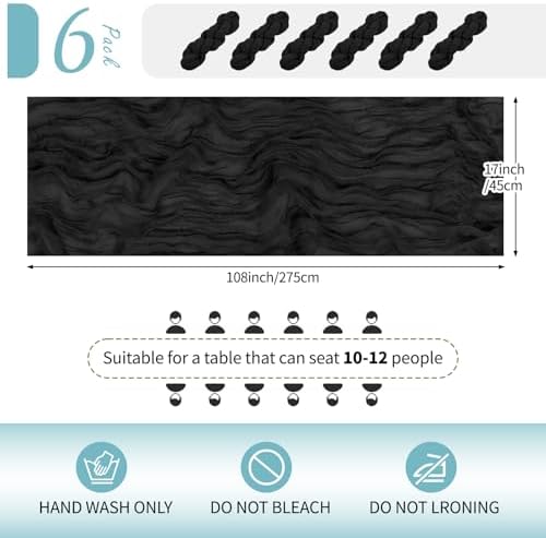 6 Pack Black Cheesecloth Table Runner 17x108 Inch Semi Sheer Boho Gauze Cheese Cloth Fabric Table Runners Table Decor for Wedding Party Baby Shower Birthday Home Decor Garden Farmhouse - Image 2