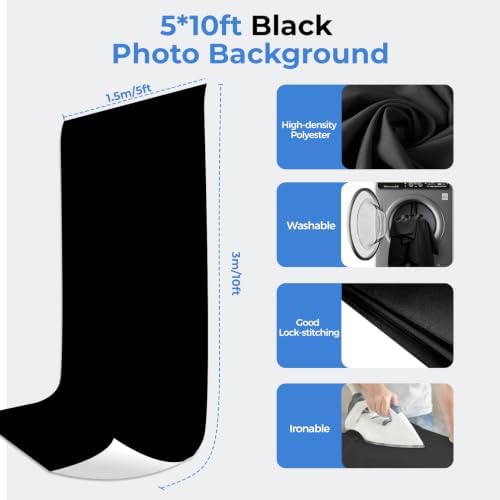 Emart 5x10ft 2in1 Black&White Photo Backdrop Stand Kit with T-Shape Stand - Image 5