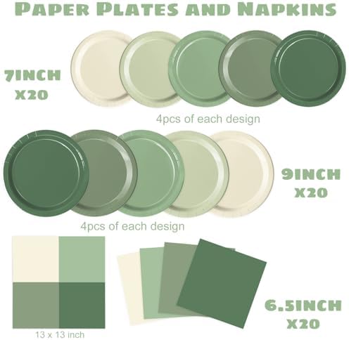 Oigco 60 PCS Sage Green Paper Plates, Sage Green Birthday Decorations, Gradient Plates and Napkins for Birthday Wedding Bridal Baby Shower Party Supplies - Image 2