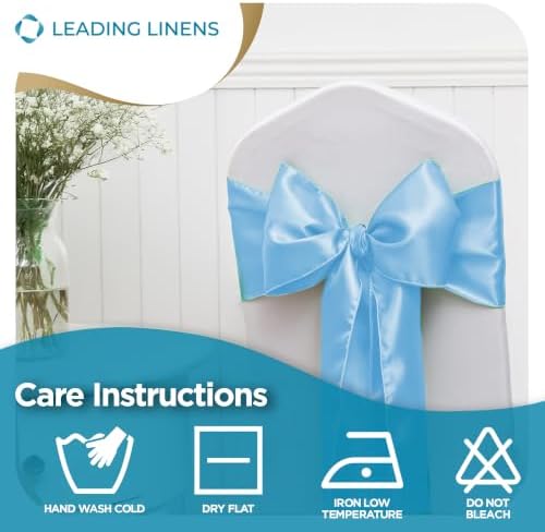 Leading Linens 20 pcs Light Blue 108"x8" Satin Bow Sash Chair Cover Decor - Image 6