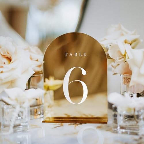 Gold Mirror Arch Table Numbers for Wedding, 25 Pack 5x7" Gold Mirror Arch Acrylic Signs with Stand Acrylic Table Numbers 1-25, Perfect for Wedding Reception - Image 5