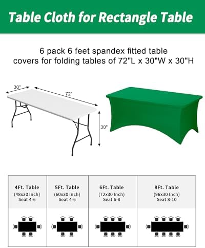 Fixwal 6 Pack 6FT Green Tablecloth Rectangle Spandex Fitted Table Cover - Image 3
