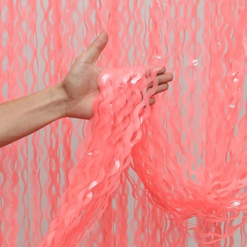 Wavy 4 Pack Watermelon Red Foil Curtain Backdrop - 3.3X.6.6ft Metallic Tinsel Foil Fringe Curtains Photo Booth Props for Birthday Wedding Engagement Holiday Celebration Party Decorations by CYLMFC