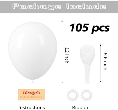 Voircoloria 105pcs White Party Latex Balloons, 12inch - Image 2