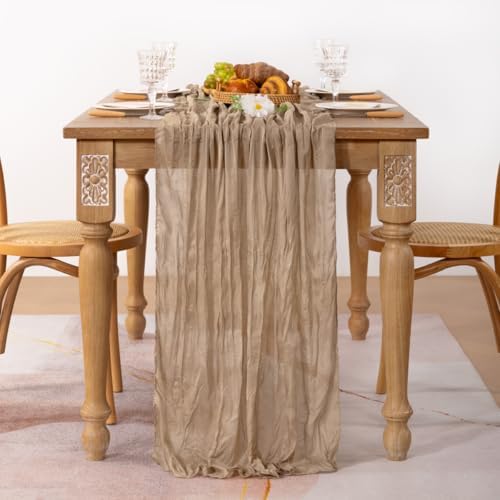 Nude Cheesecloth Table Runner Neutral Boho Farmhouse Fall Runner for Table - Image 6