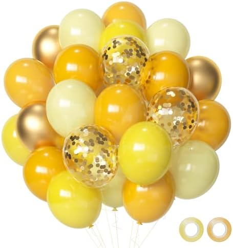 Yellow Gold Confetti Party Balloons, 50pcs12 inch Mustard Light Yellow Gold Latex Balloons for Birthday Wedding Bride Sunflower Theme Party Decoration by Aiwolf