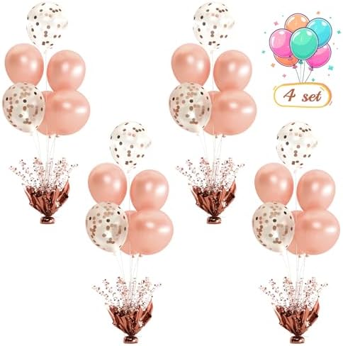 4 Set Rose Gold Table Balloons Foil Spray Centerpiece with Rose Gold and Confetti Balloons Stand Kit for Birthday Party, Baby Shower, Wedding, Bridal Shower, Prom, Cake Table Decorations by Suppromo