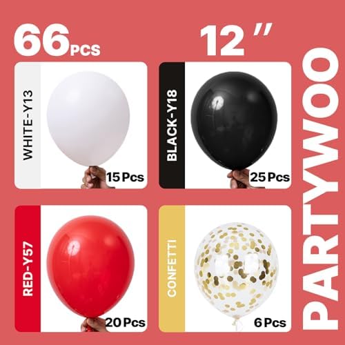 PartyWoo Red and Black Balloons 66pcs 12 Inch Black Red White Balloons - Image 2