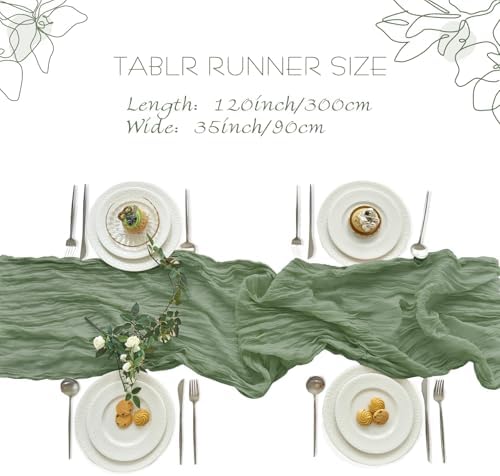 2 Pack Sage Green Cheesecloth Table Runner for Birthday Party Home Decor - Image 5