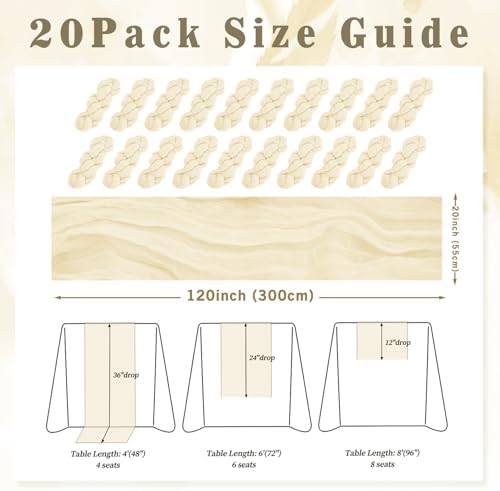 10FT 20 Pack Beige Cheesecloth Table Runner 20 x 120 Inch Long Rustic Gauze Fabric Cheese Cloth Table Runner for Wedding Bridal Baby Shower Table Decorations Boho Sheer Birthday Party Table Decor - Image 2
