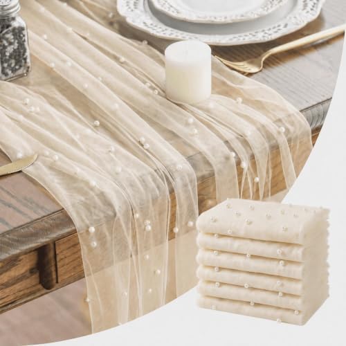 Artoid Mode 6-Pack Pearl Beige Gauze Table Runner 10FT Home Decor by ArtoidMode