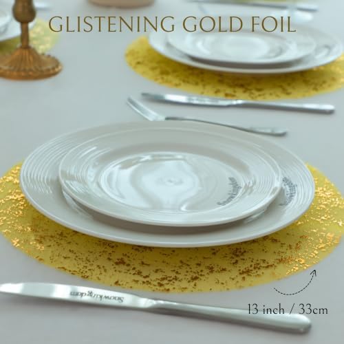 Snowkingdom 50 Pcs Sparkling Yellow Gold Placemats Round Disposable 13" - Image 3