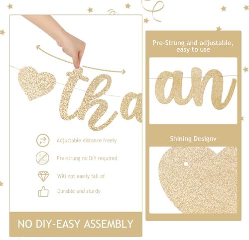 Pre-Strung You Rock Thank You For All You Do Banner - Glitter Employee Appreciation Decorations, Staff Teacher Nurse Recognition Party Supplies, Retirement Office Decor Sign, Large Cardstock Garland (Champagne Gold) - Image 2