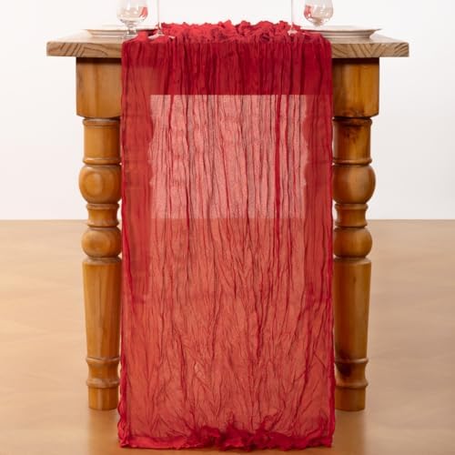 DeZerlor Red Cheesecloth Table Runner 1 Pack Christmas Runner - Image 4