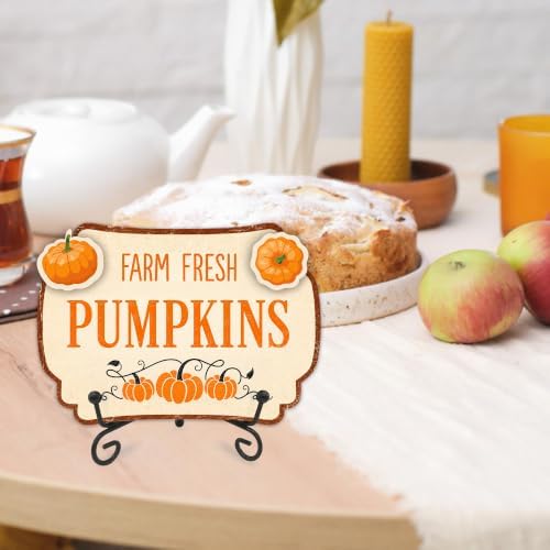 Fall Table Sign 5x7 Inch Autumn Decor, Rustic Party Centerpiece with Metal Stand & 2 DIY Stickable Wood Decor, Farm Fresh Pumpkins Thanksgiving Table Decoration for Home & Party Display - B04 - Image 5