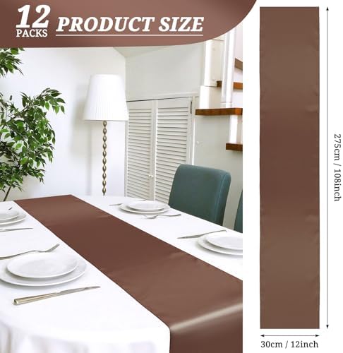 12 Pack Brown Satin Table Runner 12 x 108 Inch Long Premium Table Runners for Wedding Party Events Decoration, Birthday Parties, Banquets Decorations, Graduations, Engagements - Image 2