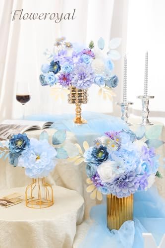 Floweroyal Artificial Flowers Combo Purple Flowers Mix Silk Flowers Dahlia Roses with Stems for DIY Wedding Bridal Bouquets, Baby Shower, Floral Arrangement, Table Centerpieces, Home Decorations. - Image 4