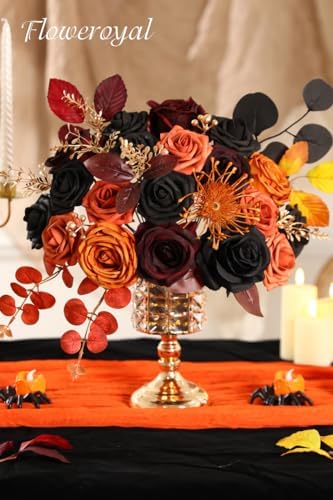 Floweroyal Halloween Artificial Flowers Black Flowers Mix Silk Flowers Fake Roses with Stems for DIY Wedding Bridal Bouquets, Baby Shower, Floral Arrangement, Table Centerpieces, Home Decorations - Image 2
