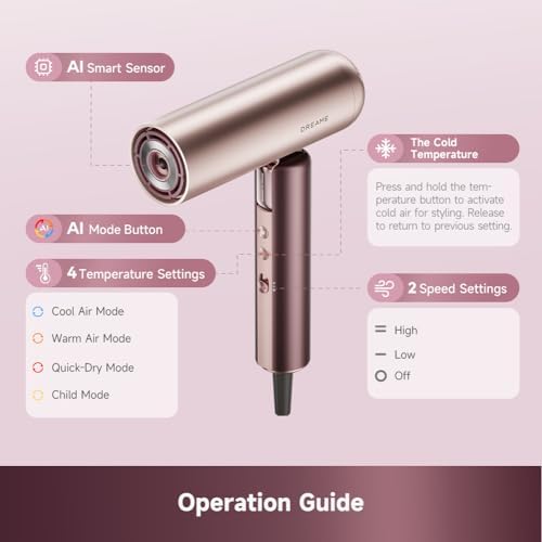 DREAME Pocket Aura Hair Dryer, 110,000RPM High-Speed Motor, Distance-Aware Heat Control, Plasma Ionic Care, Auto Attachment Detection, Dual Voltage Travel Blow Dryer with Styling Kit - Image 6