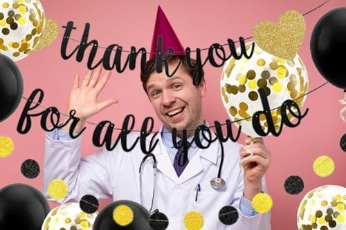 Thank You for All You Do Banner Appreciation Theme Party Decoration for Employee Doctor Nurse Parents Teacher Coworker Staff Hanging Garland Kit Balloons Paper Bunting Supplies Photobooth Backdrop - Image 7