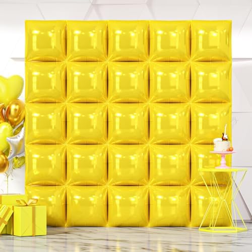 NISOCY 25PCS Yellow Square Foil Balloons Wall Backdrop by NISOCY