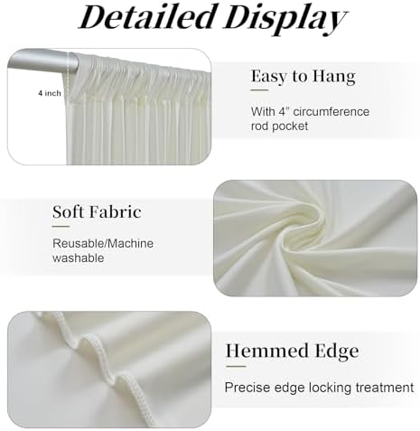 10ft x 15ft Ivory Backdrop Curtains for Wedding Parties, 2 Panels Extra Long Wrinkle Free Fabric Drapes Photo Backdrop for Baby Shower Birthday Stage Reception - Image 5