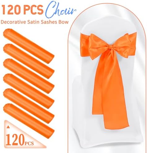 120 PCS Orange Satin Chair Sashes, 7 x 108 Inch - Image 2