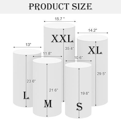 SaitiMade Set of 5 - White Cylinder Pedestal Stand Covers - Image 2