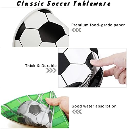 durony 144 Pieces Soccer Paper Plates and Napkins Dinnerware Set Soccer Birthday Party Tableware Supplies Includes Paper Plates Napkins Forks Serve 24 for Sports Party Supplies - Image 3