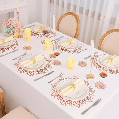Snowkingdom 18 Pack Rose Gold Placemats Bulk Metallic Pressed Vinyl for Mother's Day Dinning Table Decoration Floral Mats Round Floral Charger Decoration for Weddings Christmas Holiday - Image 5