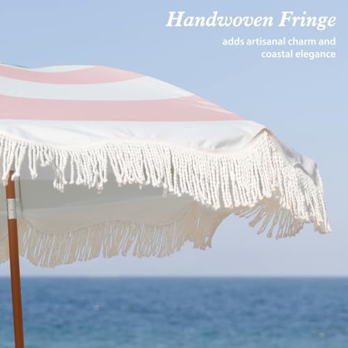 AMMSUN Boho Fringe Umbrella, 6.5ft Outdoor Umbrella with Tassel - Image 3