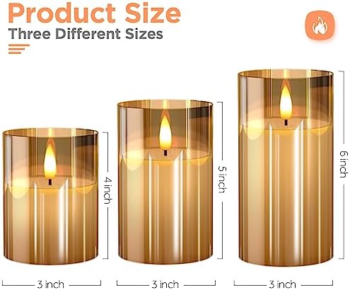 Tyawon Glass Battery Operated LED Flameless Candles with Remote and Timer, Real Wax Candles Warm Color Flickering Light for Festival Wedding Home Party Decor(Pack of 3)-Gold - Image 5