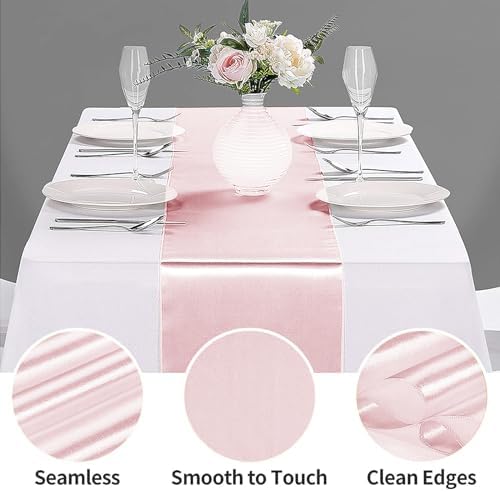 10-Pack Satin Table Runner Rose Gold 12 x 108 inches Long, Table Runners for Wedding, Birthday Parties, Banquets Decorations（10 Pack, 12x108 Inch, Rose Gold） - Image 3