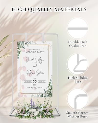 Wedding Welcome Sign Stand, Welcome to our Wedding Sign Holder, Elegan White Easel Stand for Sign Poster With 39 Premium Templates & Leather Sign Hanging Straps,Easel Sign Stand for Wedding Decor - Image 3