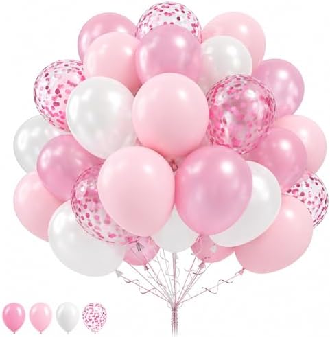 Balloons Pink and White, 60 Packs 12 Inch Light Pink White Balloons with Confetti Balloons for Birthday Party Decorations Girl Women, Wedding, Christening Baby Shower Party, Bridal Shower by Togvu