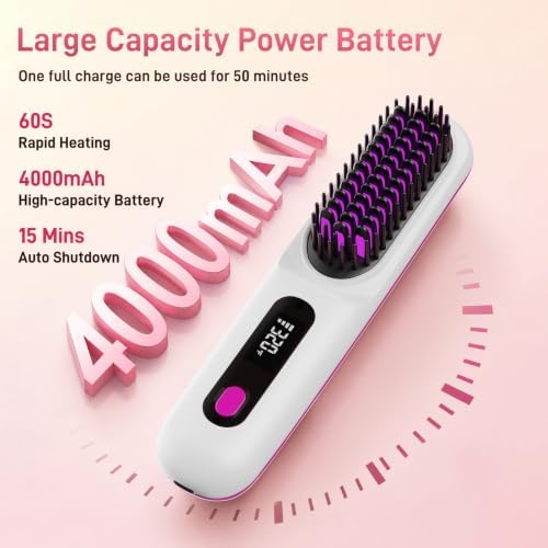 2026 Upgraded Cordless Straightening Brush, Go Brush Pro Hair Straightener Brush, MCH Fast Heating, 3 Temp Settings, 4000mAh Type-C Rechargeable Portable Travel Styling Tool (Pearl White) - Image 4