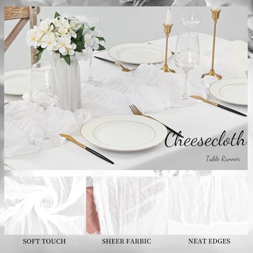 10FT 6 Pack White Cheesecloth Table Runner 20 x 120 Inch Long Rustic Gauze Cheese Cloth Table Runner for Wedding Bridal Baby Shower Table Decorations Boho Fabric Sheer Birthday Party Table Decor - Image 3