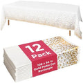 Prestee 12-Pack White and Gold Tablecloth - 54x108 Inch - Disposable Table Covers for Party, Weddings, and Holidays - Waterproof Christmas Tablecloth, Stain-Resistant Plastic Table Cover Set by Prestee
