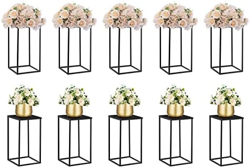 NUPTIO Black Vase Wedding Centerpieces, Geometric Stand, 15.7" Tall, 2 Pcs by Nuptio