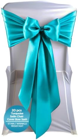 Leading Linens 20 pcs Turquoise 108"x8" Satin Bow Sash Chair Cover Decor by LeadingLinens