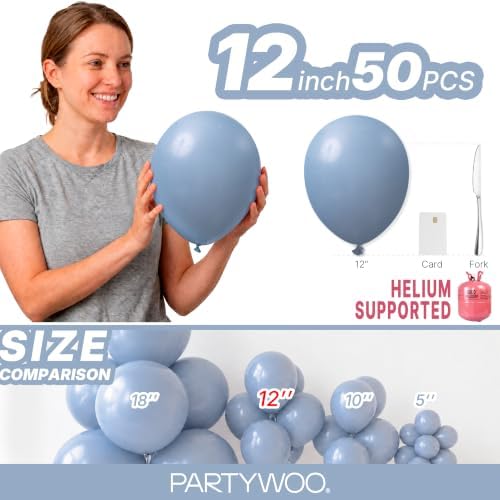 PartyWoo Dusty Blue Balloons 50pcs Slate Blue Boho Neutral Color 12 Inch - Image 6