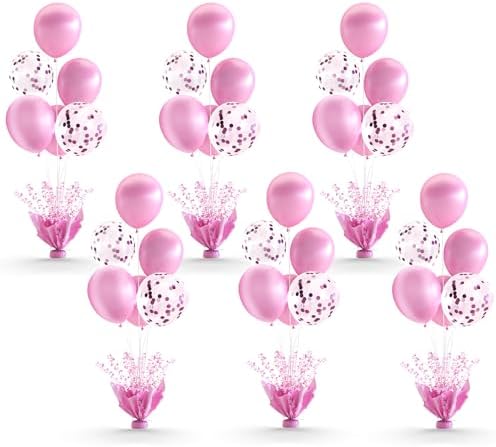 6 Set Pink Table Balloons Foil Spray Centerpiece with Pink and Confetti Balloons Stand Kit for Birthday Party Girls Baby Shower Wedding Bridal Shower Prom Graduation Table Decorations by Suppromo