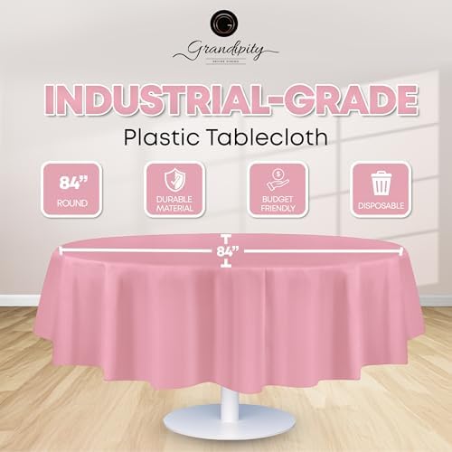 Grandipity Plastic Table Cloth Disposable 12 Pack 84" Round Pink - Image 2
