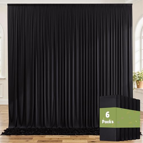 30ft x 8ft Wrinkle Free Black Backdrop Curtains for Parties, 6 Panels Thick Polyester Photo Backdrop Drapes for Weddings Birthday Photography Background Curtains by ENJOYYOURPARTY